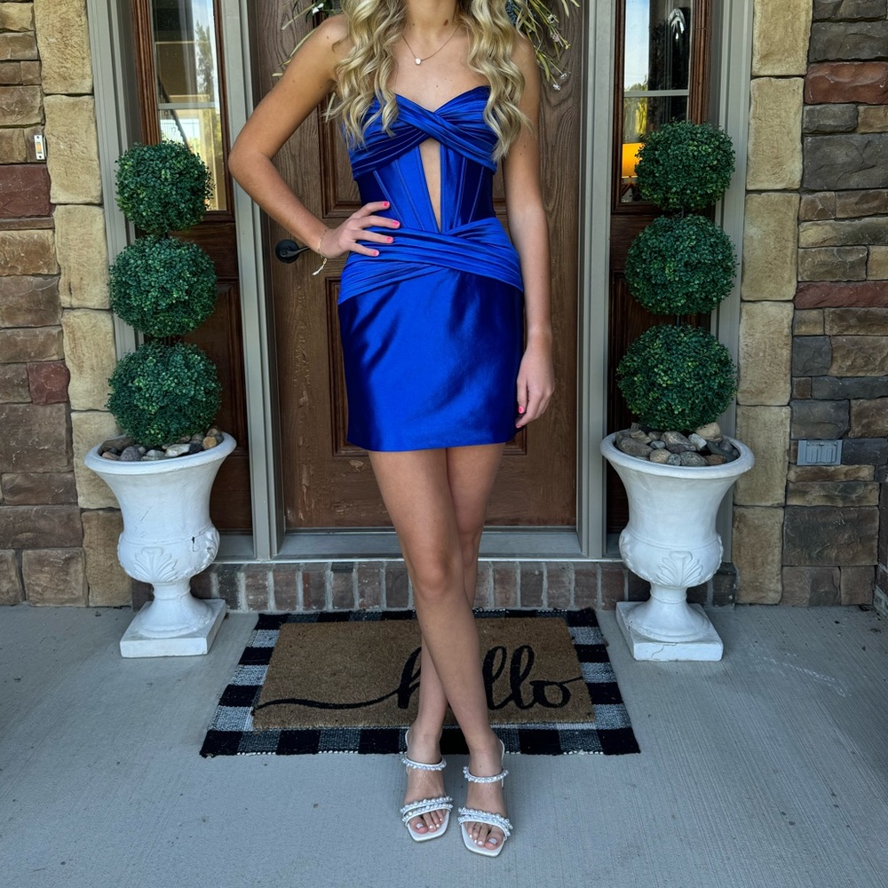 Sherri Hill Blue Sweetheart Bodycon Mini Dress